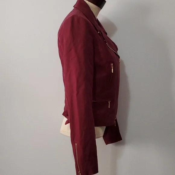 CLUB MONACO burgundy lightweight moto jacket. Size small - Picture 5 of 11